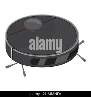 Aspirapolvere robot per la pulizia della stanza, immagine isolata con vettore colore. Illustrazione Vettoriale