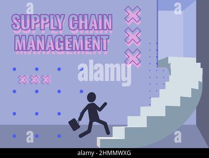 Testo che mostra Inspiration Supply Chain Management. Concetto che significa gestione del flusso di beni e servizi Gentleman in tuta che corre verso l'alto su Un Foto Stock