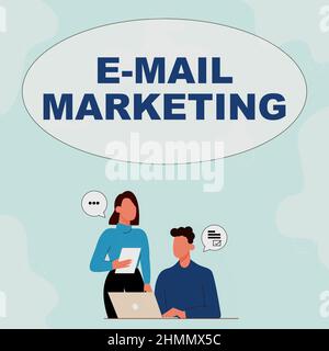 Firma che visualizza e-mail marketing. Parola scritta sull'invio di un messaggio commerciale ad un gruppo di mostrare usando mail Partners condividere nuove idee per abilità Foto Stock