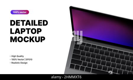 Mockup laptop. Banner bianco semplice, vista dall'alto del notebook. Illustrazione vettoriale Illustrazione Vettoriale