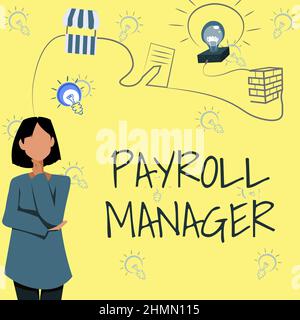 Ispirazione che mostra il segno Payroll Manager. La foto concettuale mantiene le informazioni sui salari progettando sistemi Woman innovative Thinking Leading Ideas Foto Stock