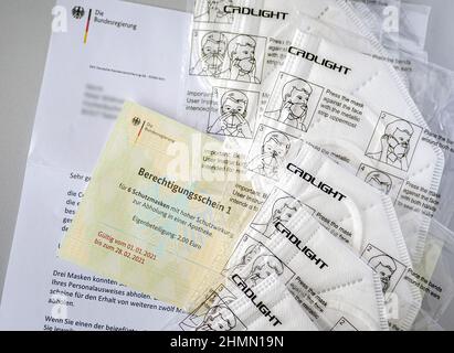 Certificati di autorizzazione per FFP2 maschere del Governo Federale Germania, Germania Foto Stock