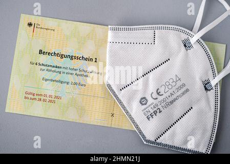 Certificati di autorizzazione per FFP2 maschere del Governo Federale Germania, Germania Foto Stock