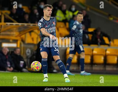 Wolverhampton, Regno Unito. 10th Feb 2022. Granit Xhaka dell'Arsenal durante la partita della Premier League a Molineux, Wolverhampton. Il credito d'immagine dovrebbe leggere: Andrew Yates/Sportimage Credit: Sportimage/Alamy Live News Foto Stock