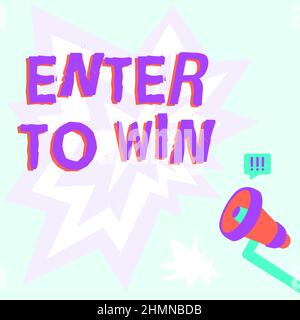 Visualizzazione concettuale Enter to Win. Business Approach Straight cercando la fortuna di guadagnare il grande premio Lottery Megaphone Drawing con Lightning Wave Foto Stock