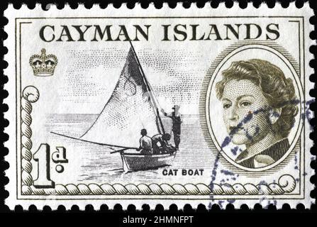 Barche a vela tradizionali sul timbro delle isole Cayman Foto Stock