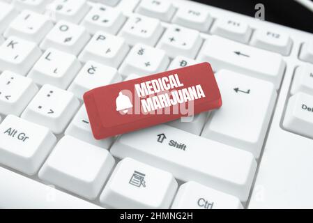 Scrittura visualizzazione testo Medical Marijuana. Approccio aziendale disponibile solo su prescrizione medica e utilizzato per trattare la tipizzazione delle malattie Daily Reminder Notes Foto Stock