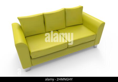 Divano giallo isolato 3D illustrazione Foto Stock