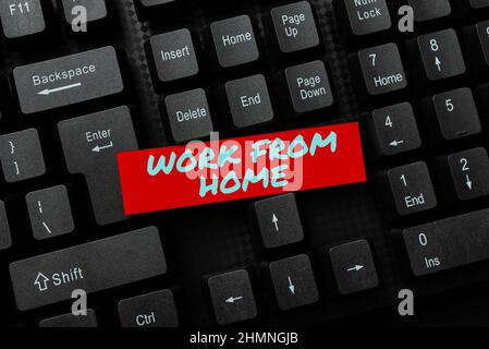 Cartello che mostra il lavoro da casa. Internet Concept Work from Home Scrittura Ricerca Online Text Analysis, trascrivere Recorded Voice Email Foto Stock