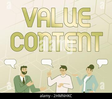 Contenuto del valore del segno di scrittura a mano. Business concetto di qualità del contenuto di scrittura per ottenere buono sui posti di Search Engine Partners chatting Building New Foto Stock