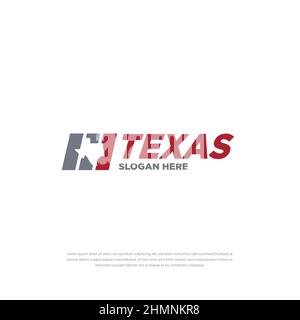 Illustrazione vettoriale della mappa del Texas con logo in schema di colore rosso e grigio Illustrazione Vettoriale