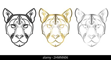 Tre colori nero oro e argento linea arte di testa cougar buon uso per simbolo mascotte icona avatar tatuaggio T Shirt logo design o qualsiasi design che si desidera Illustrazione Vettoriale