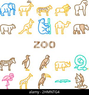 Zoo Animali, uccelli e Snake icone Set Vector Illustrazione Vettoriale