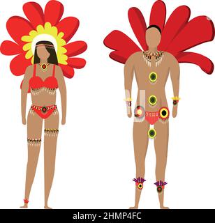 Ragazza e uomo in costumi nazionali brasiliani carnevale festivo - illustrazione Vector Illustrazione Vettoriale