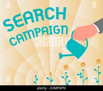 Campagna di ricerca delle didascalie concettuali. Concetto che significa metodo di mettere in linea le pubblicità sulle pagine di fotoricettore Holding acqua può innaffiare le piante Foto Stock