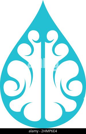 Goccia d'acqua di disegno del logo del cervello Illustrazione Vettoriale