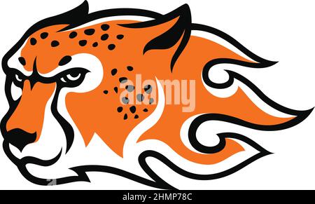 Cheetah Head con Fire Shape Tribal Tattoo Simple Vector Design Illustrazione Vettoriale