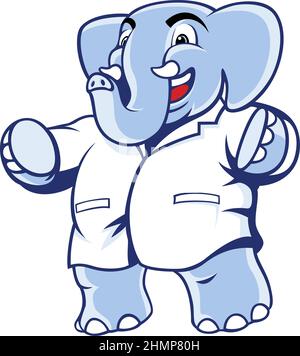 Dottore Elephant Cartoon personaggio Mascot Illustrazione Vettoriale