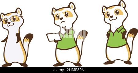 Carino personaggio Ferret Cartoon Mascot Design Illustrazione Vettoriale