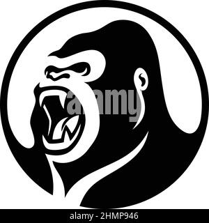 Design rotondo con logo di Roaring Gorilla Illustrazione Vettoriale