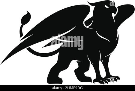 Silhouette di Griffin. Creatura mitologica con testa di aquila e corpo di leone e ali di aquila Illustrazione Vettoriale