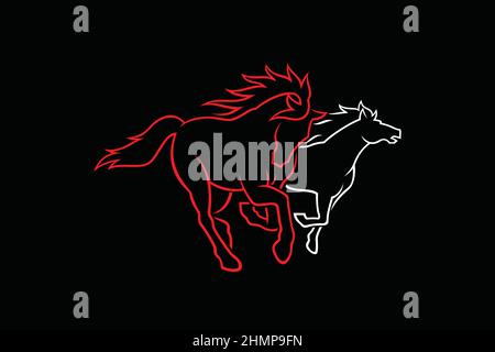 Mustang Horses Racing Line vettore d'arte Illustrazione Vettoriale