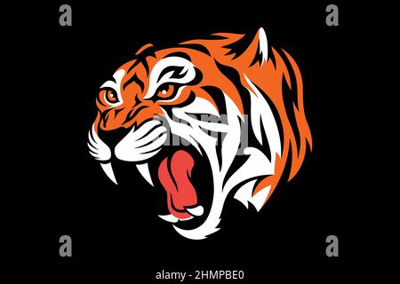 Testa di aggressivo Tiger Roaring Illustrazione Vettoriale