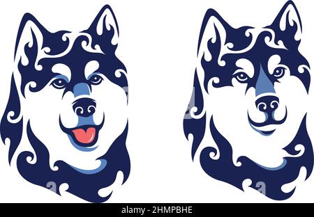 Capo di Malamute Dog Tribal Vector Design Illustrazione Vettoriale