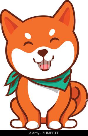Cute Kawaii Shiba Inu Dog Smiling Vector Illustrazione Vettoriale