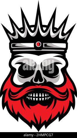 Cranio con Corona e barba rossa Illustrazione Vettoriale