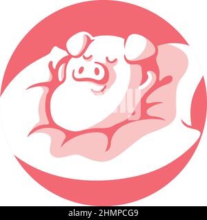 Un po 'carino rosa Pig dormire sul cuscino Illustrazione Vettoriale
