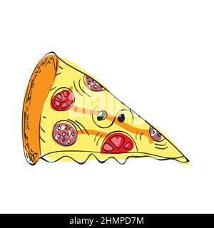 Pizza slice - icona dello schizzo vettoriale isolata sullo sfondo. Stile semplice disegnato a mano Illustrazione Vettoriale