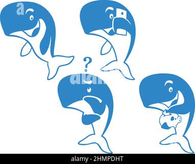 Whale Mascot semplice con alcune emozioni diverse Illustrazione Vettoriale
