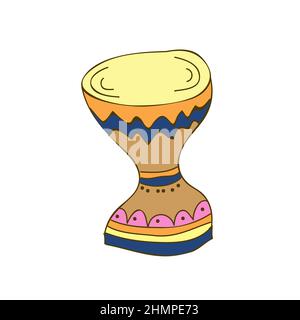 Cartoon disegno semplice di tamburo tradizionale indiano e africano. Icona per il disegno a mano del doodle Illustrazione Vettoriale
