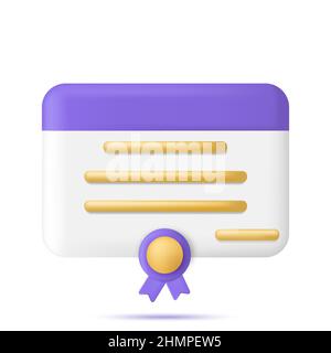 Icona del certificato di laurea. Conseguimento, assegnazione, concessione, diploma concetti. 3d rendering Illustrazione Vettoriale