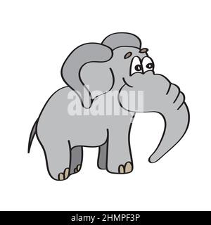 Carino elefante cartoon su bianco. Illustrazione vettoriale in semplice stile disegnato a mano Illustrazione Vettoriale