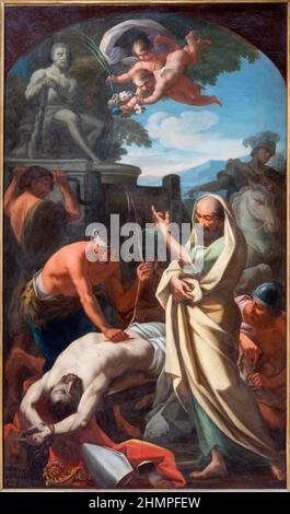 ROMA, ITALIA - 31 AGOSTO 2021: La pittura del martirio di Sant'Erasmusina la chiesa di Santa Maria in Monticelli di ignoto artista. Foto Stock