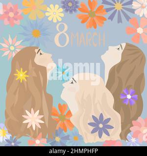 tessera con giornata internazionale delle donne 8 marzo Illustrazione Vettoriale