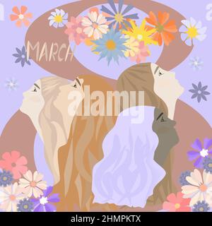 tessera con giornata internazionale delle donne 8 marzo Illustrazione Vettoriale