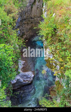 Valle di Soča-Grande canyon diped nei colori autunnali, Slovenia Foto Stock