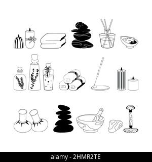 Black and White Vector Spa Set relax Illustrazione Vettoriale