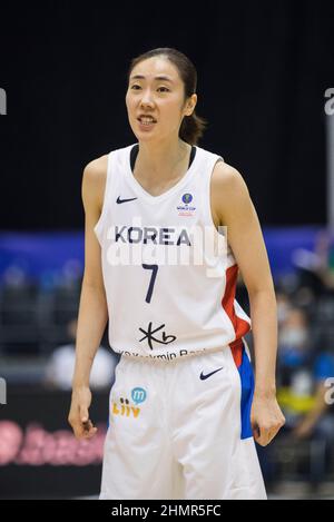 Belgrado, Serbia, 10th febbraio 2022. Hyejin Park of Korea reagisce durante la partita del torneo di qualificazione FIBA Women's Basketball World Cup tra la Corea del Sud e la Serbia a Belgrado, in Serbia. Febbraio 10, 2022. Credit: Nikola Krstic/Alamy Foto Stock