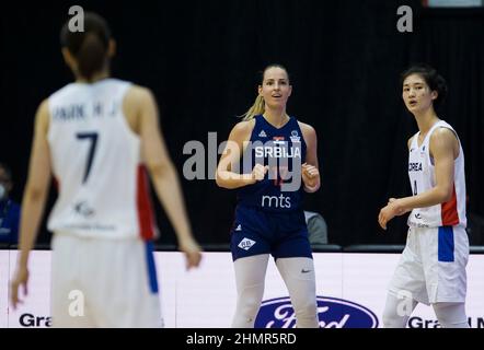 Belgrado, Serbia, 10th febbraio 2022. Jovana Nogic della Serbia reagisce durante la partita del torneo di qualificazione FIBA Women's Basketball World Cup tra la Corea del Sud e la Serbia a Belgrado, in Serbia. Febbraio 10, 2022. Credit: Nikola Krstic/Alamy Foto Stock