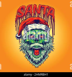 Santa Green Skull Skeleton Horror Vector illustrazioni per il tuo lavoro Logo, t-shirt mascotte merchandise, adesivi e disegni etichette, poster Illustrazione Vettoriale