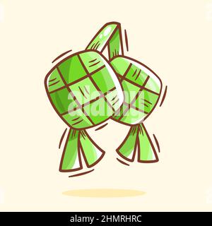 Illustrazione del cartone animato del ketupat disegnata a mano Illustrazione Vettoriale