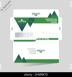Design della busta DL vettoriale di colore verde Illustrazione Vettoriale