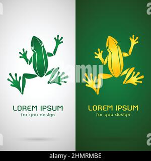 Immagine vettoriale del disegno della rana su sfondo bianco e verde, Logo, simbolo. Illustrazione vettoriale a livelli facilmente modificabile. Illustrazione Vettoriale