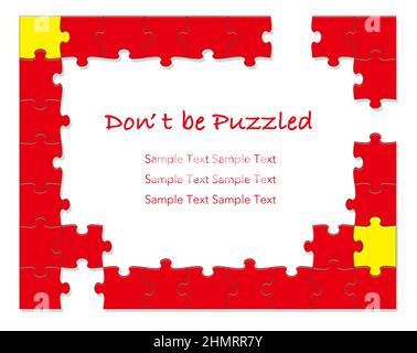 Cornice puzzle rosso isolato su sfondo bianco, illustrazione vettoriale. Illustrazione Vettoriale