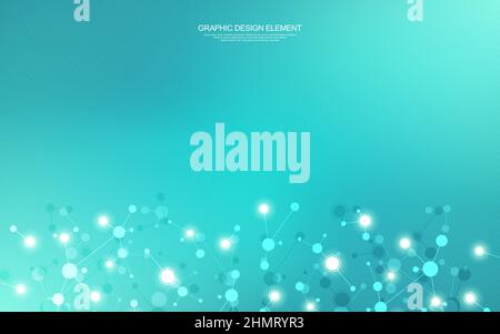 Illustrazione vettoriale della struttura molecolare e dell'ingegneria genetica, del DNA delle molecole, della rete neurale, della ricerca scientifica. Sfondo astratto per Illustrazione Vettoriale