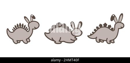 Adorabile Dino di Pasqua nome del carrello. Sagoma di taglio laser per legno. Decorazione in carta stratificata. Stampa, taglia, colla. Caccia all'uovo per bambini modello laico Illustrazione Vettoriale